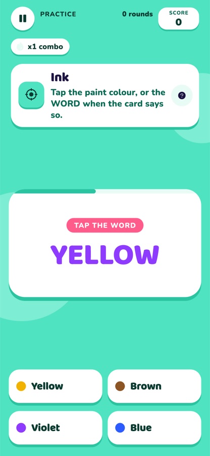 Ink, a Focus game: tap the paint colour, not the word